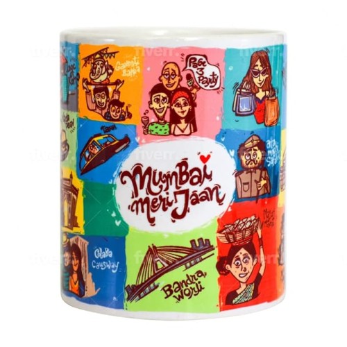 Ghirani Kolkata / Calcutta City Coffee Mugs, Kolkata Lovers Must Have, Fun Kolkata Print Ceramic Mugs with 300 ml Capacity, Multicolour
